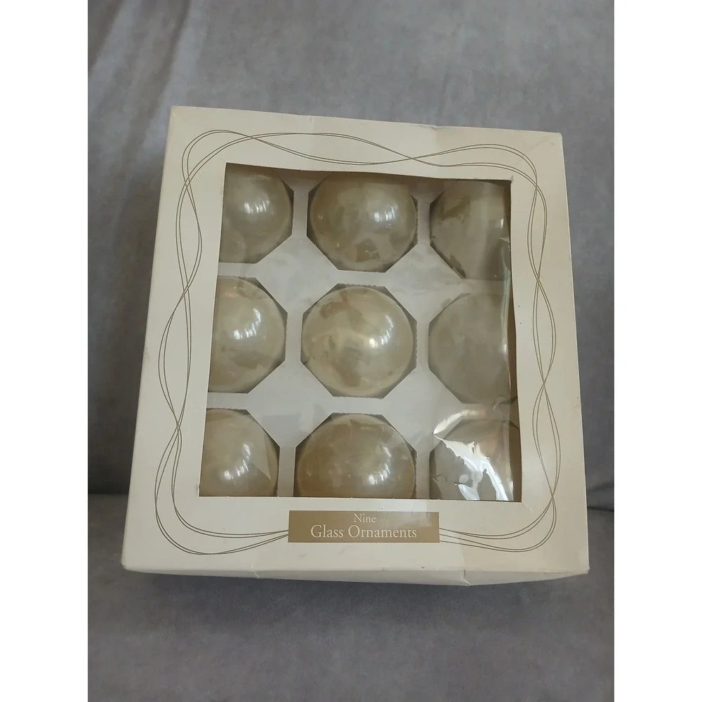 Vintage Target 2000 Glass Christmas Ornaments Pearl Champagne Iridescent Set/9